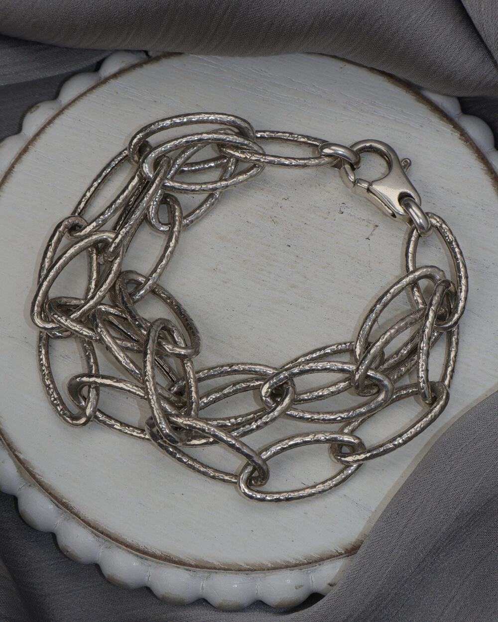 Multi- Strand Sterling Silver Hammered Bracelet 22.7G / 7.75in